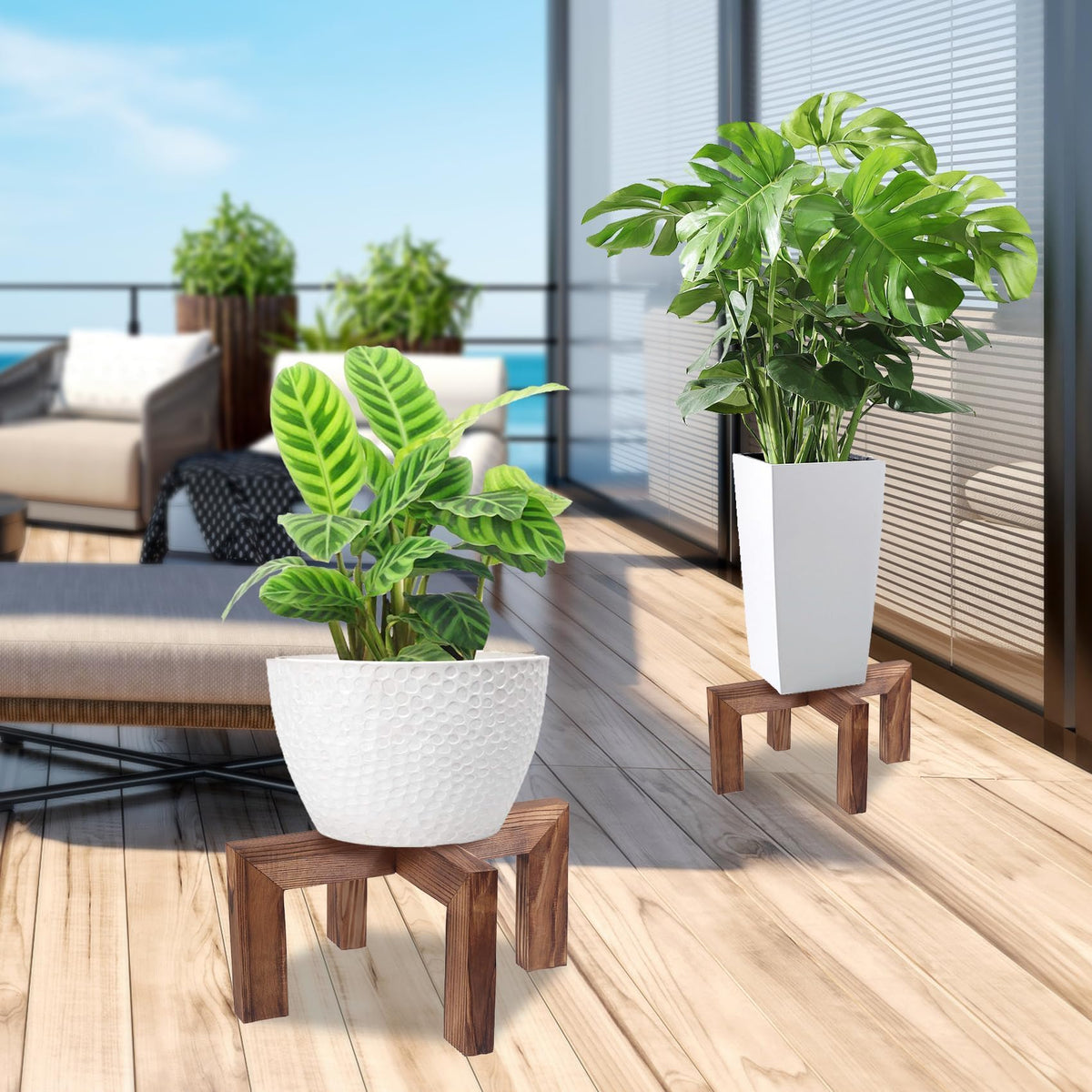 Vigordream walnut plant stand supports 5-12 inch pots for versatility