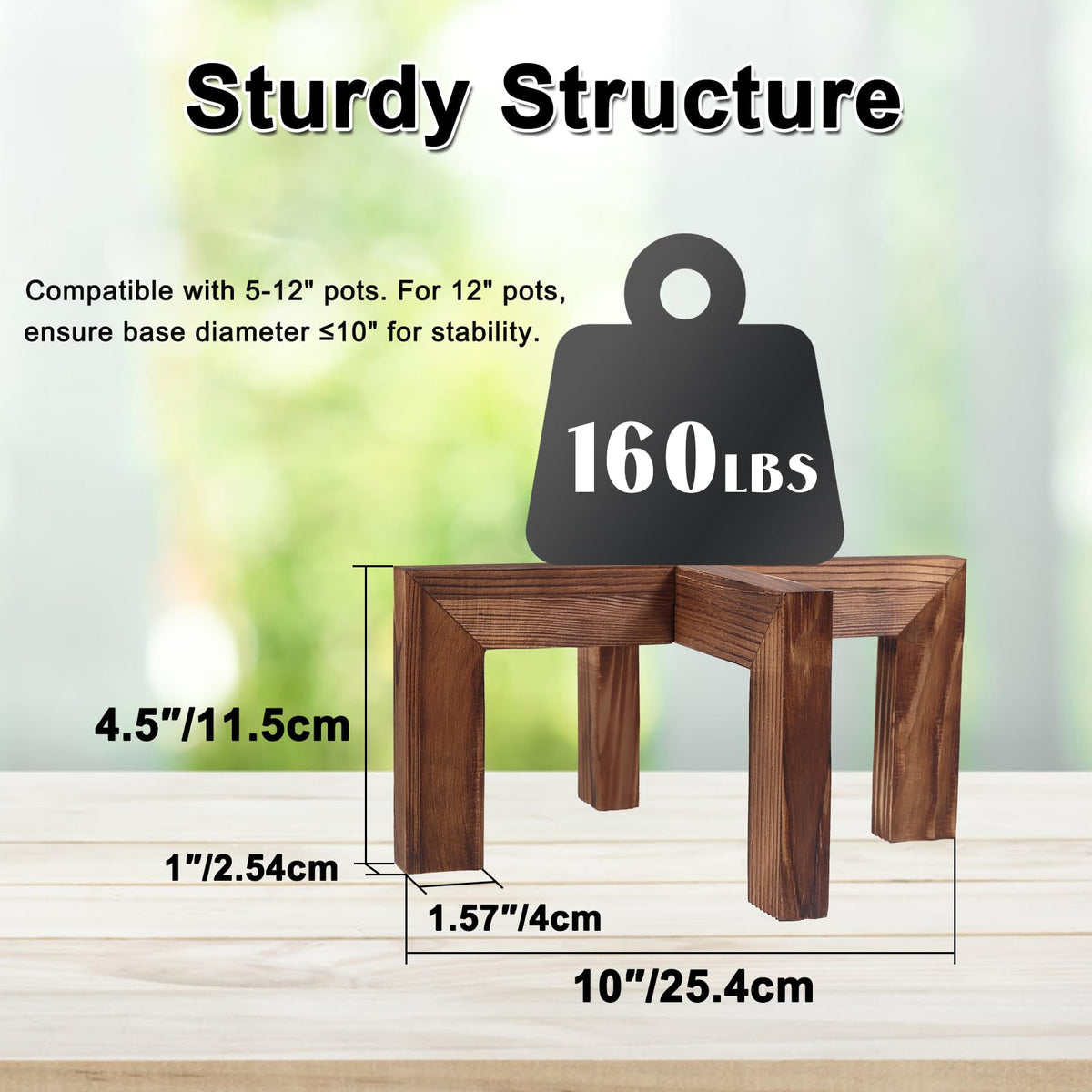 Vigordream walnut plant stand top view with pot compatibility