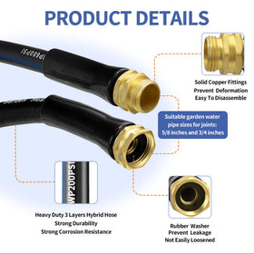VIHEG 25 ft hose with 5/8 inch copper fittings and leak-free connection