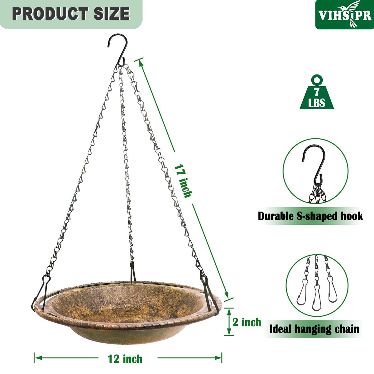 VIHSIPR bird feeder bowl in antique copper finish attracting garden birds