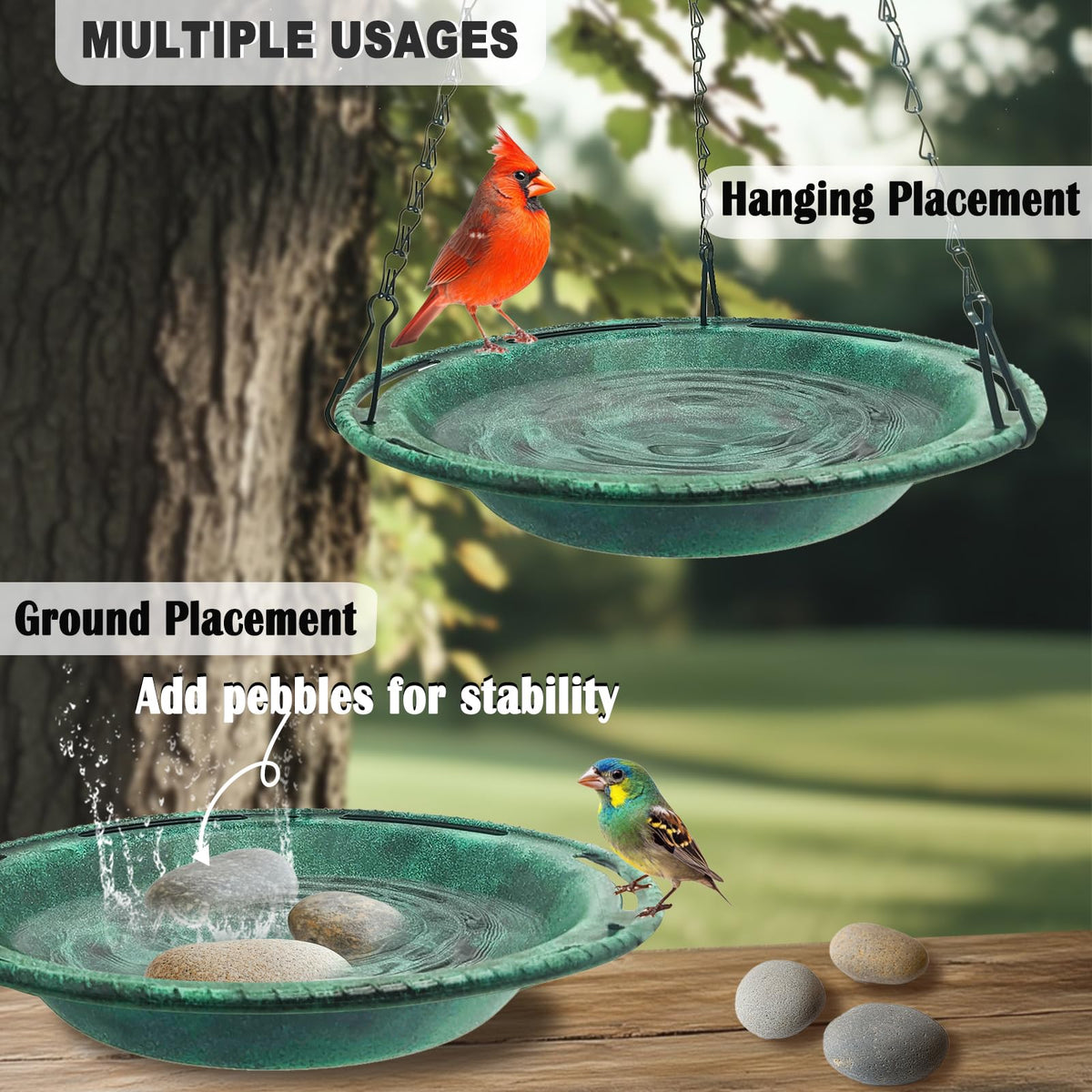 VIHSIPR dual-function birdbath offers water or food for birds