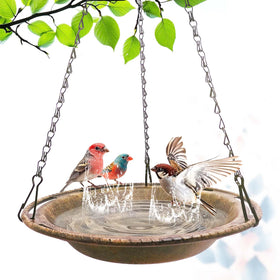 VIHSIPR hanging bird bath with chains in a sunny garden for outdoor use