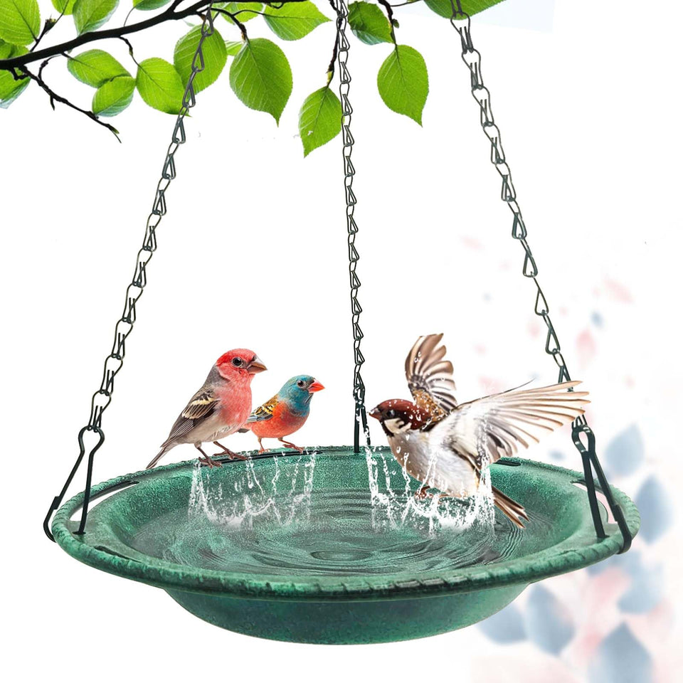 VIHSIPR hanging bird bath with chains, ideal for backyard birdwatching