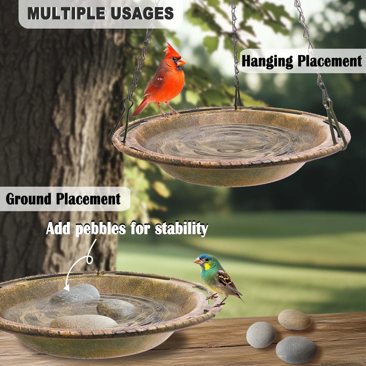 VIHSIPR outdoor bird bath made of durable PP resists weather
