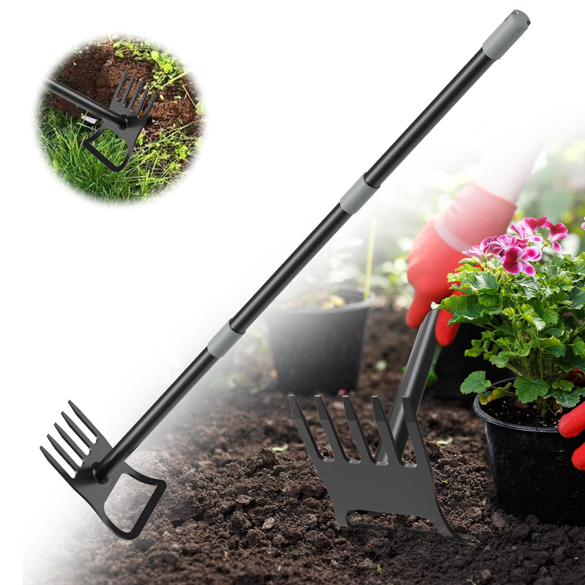 Vikarler Garden Hoe 2-in-1 design for efficient weeding and bed preparation.
