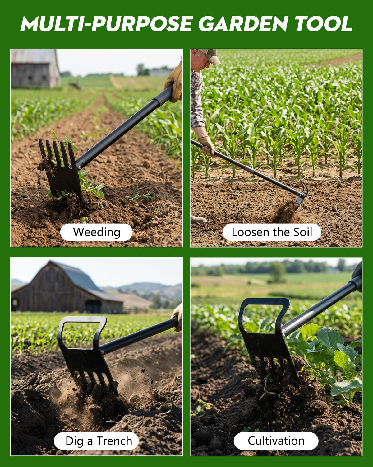 Vikarler garden hoe compact storage fits in a tool shed or cart.