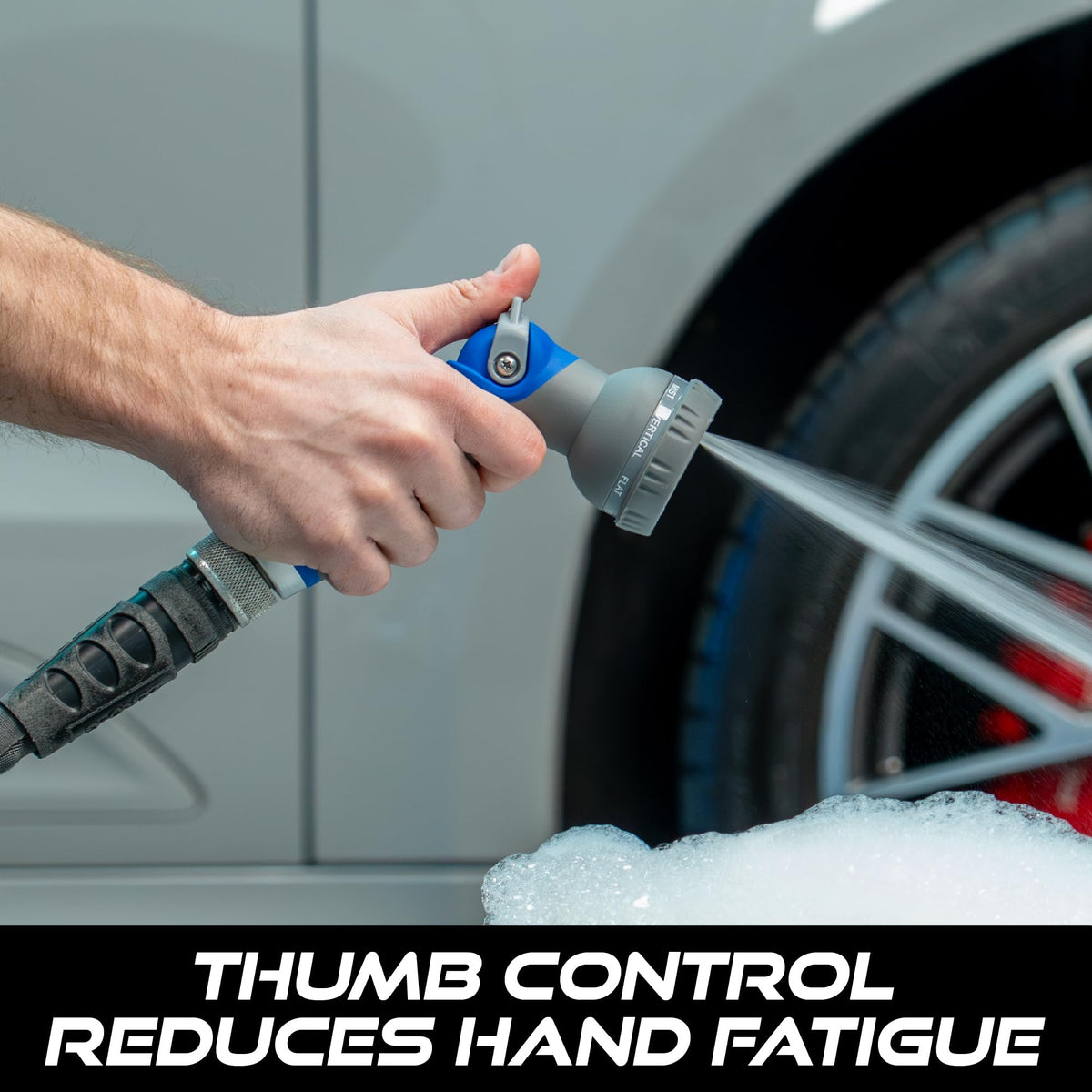 VIKING hose nozzle in car wash setup for efficient vehicle cleaning