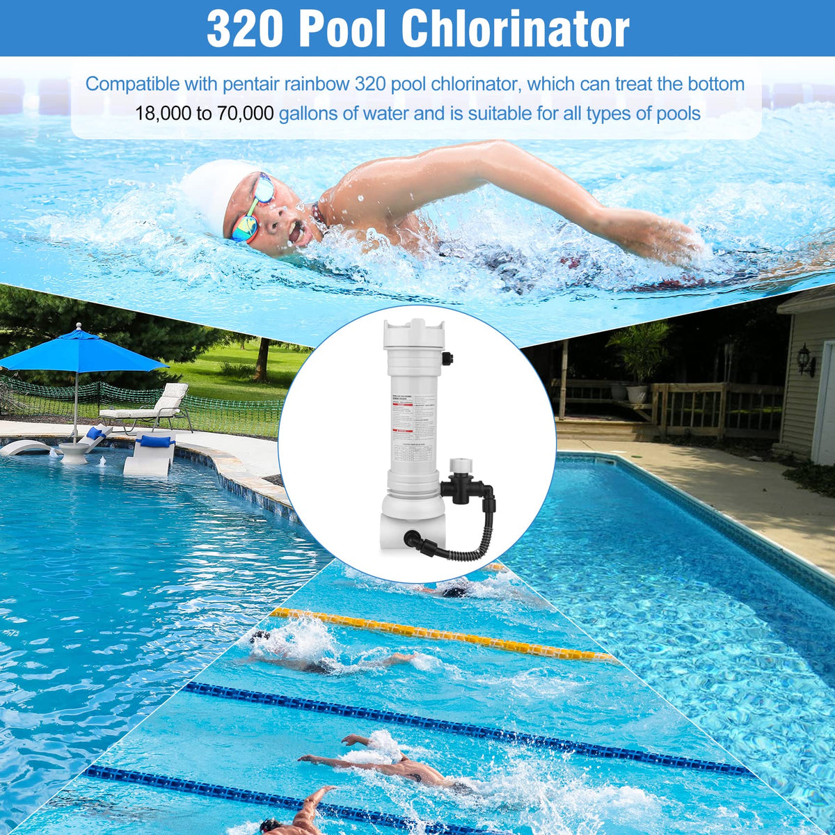 VIKUA 320 chlorinator feed hose connection uses 1/4 inch line