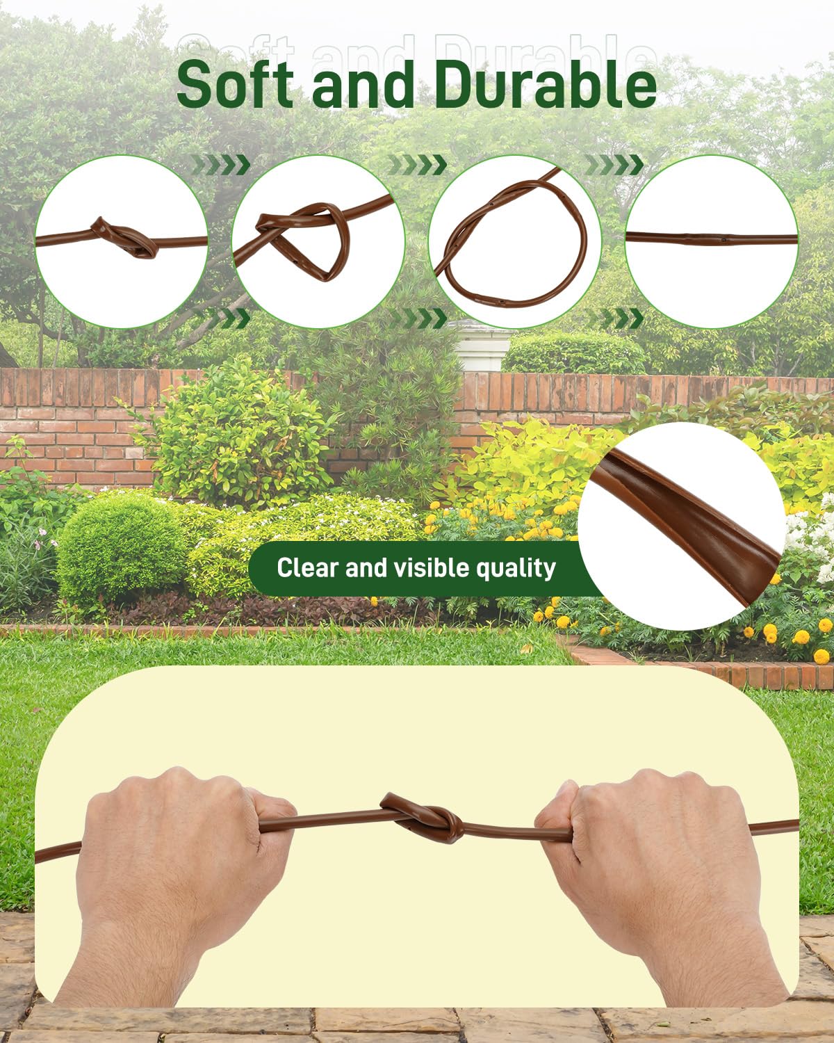 Vikua brown tubing blends with soil for discreet irrigation in landscapes.