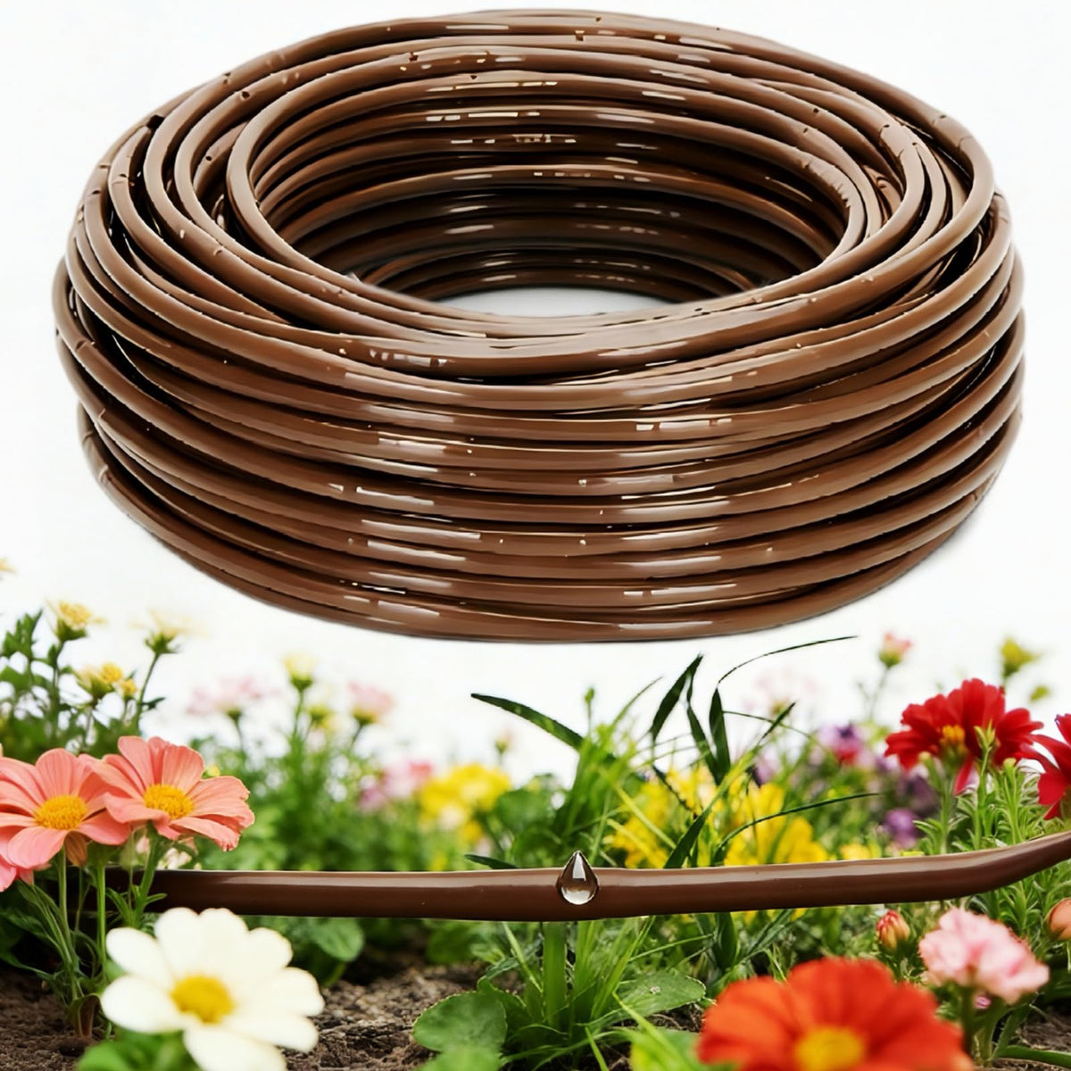 Vikua quarter-inch drip tubing with six-inch emitters for even root irrigation.