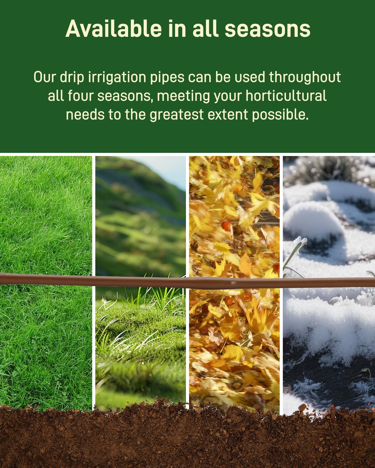 Vikua easy-install drip line suitable for planters, greenhouses, and lawns.