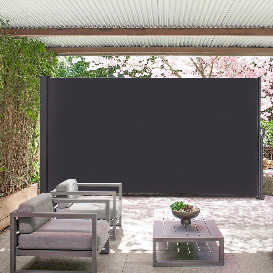 Villanex retractable side awning 185in73in provides shade on a balcony