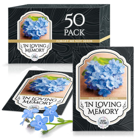 Vimtoba Forget Me Not seed packet front view for memorial service, a thoughtful remembrance keepsake
