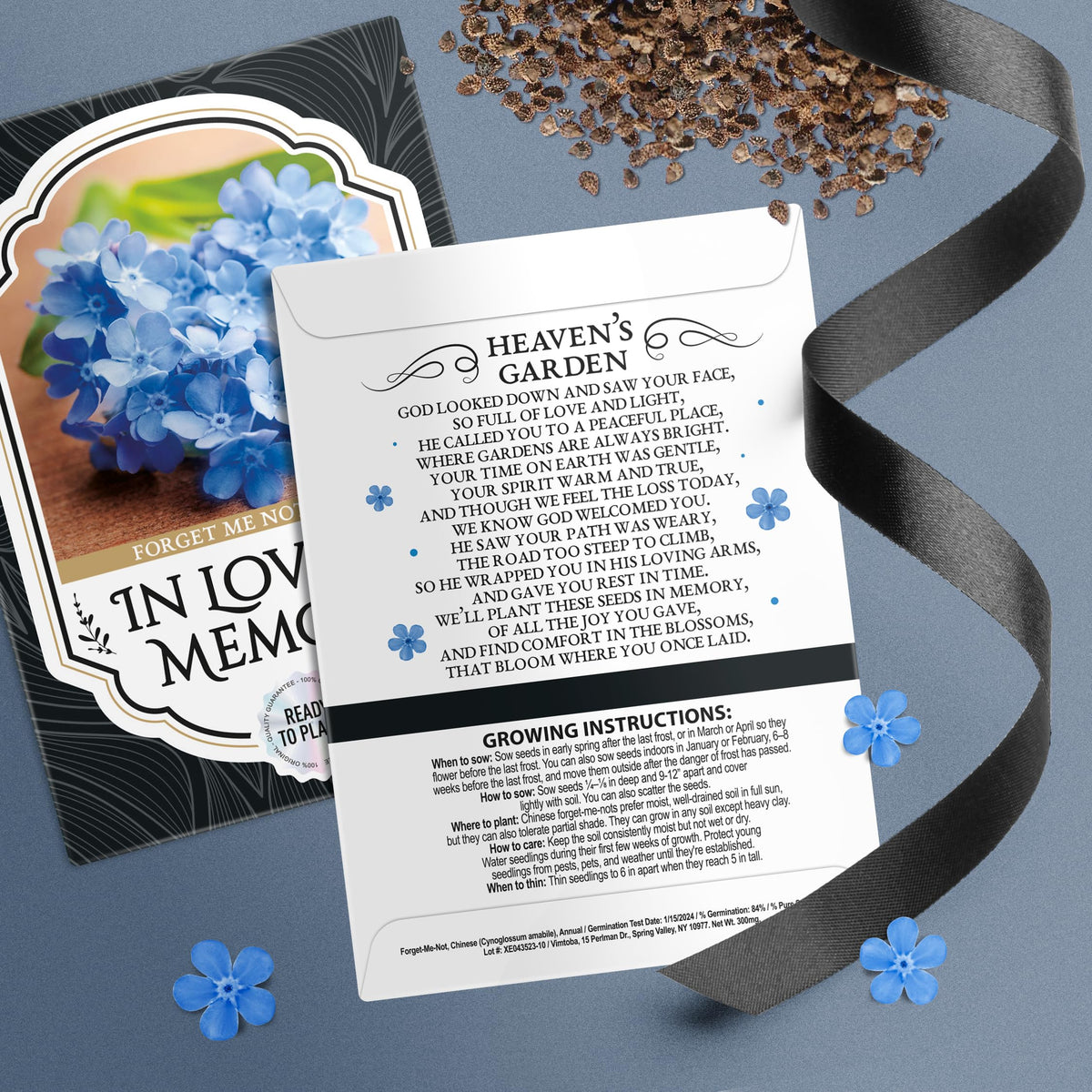 Closeup of Vimtoba Forget Me Not seeds ready to plant