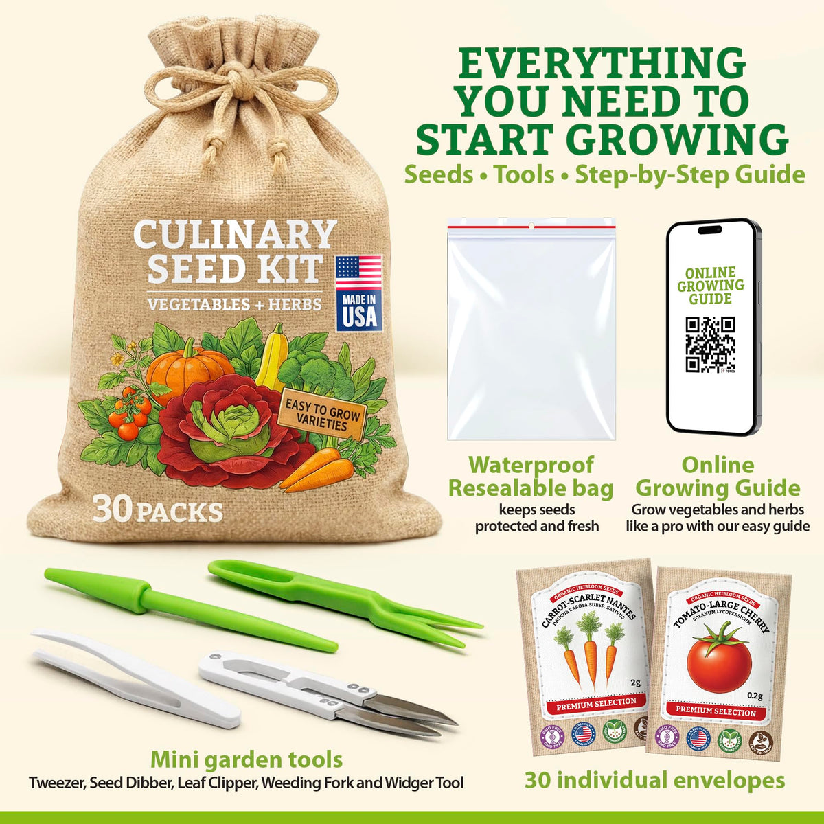 Vimtoba waterproof seed storage bag keeps packets organized.