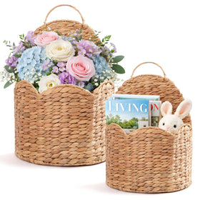 VINAHAND water hyacinth scalloped basket wall hanging adds natural texture for mail and keys