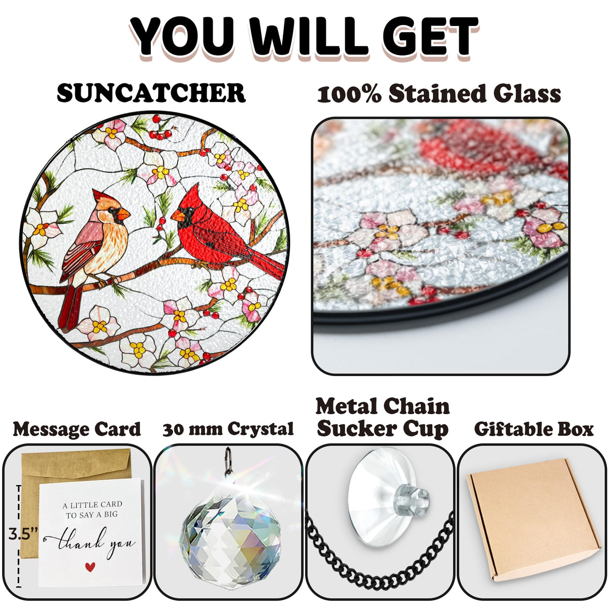 Vinatimes cherry blossom design cardinal suncatcher adds color to decor