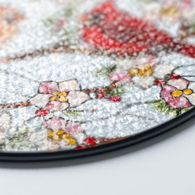 Vinatimes stained-glass cardinal detail with cherry blossom motif