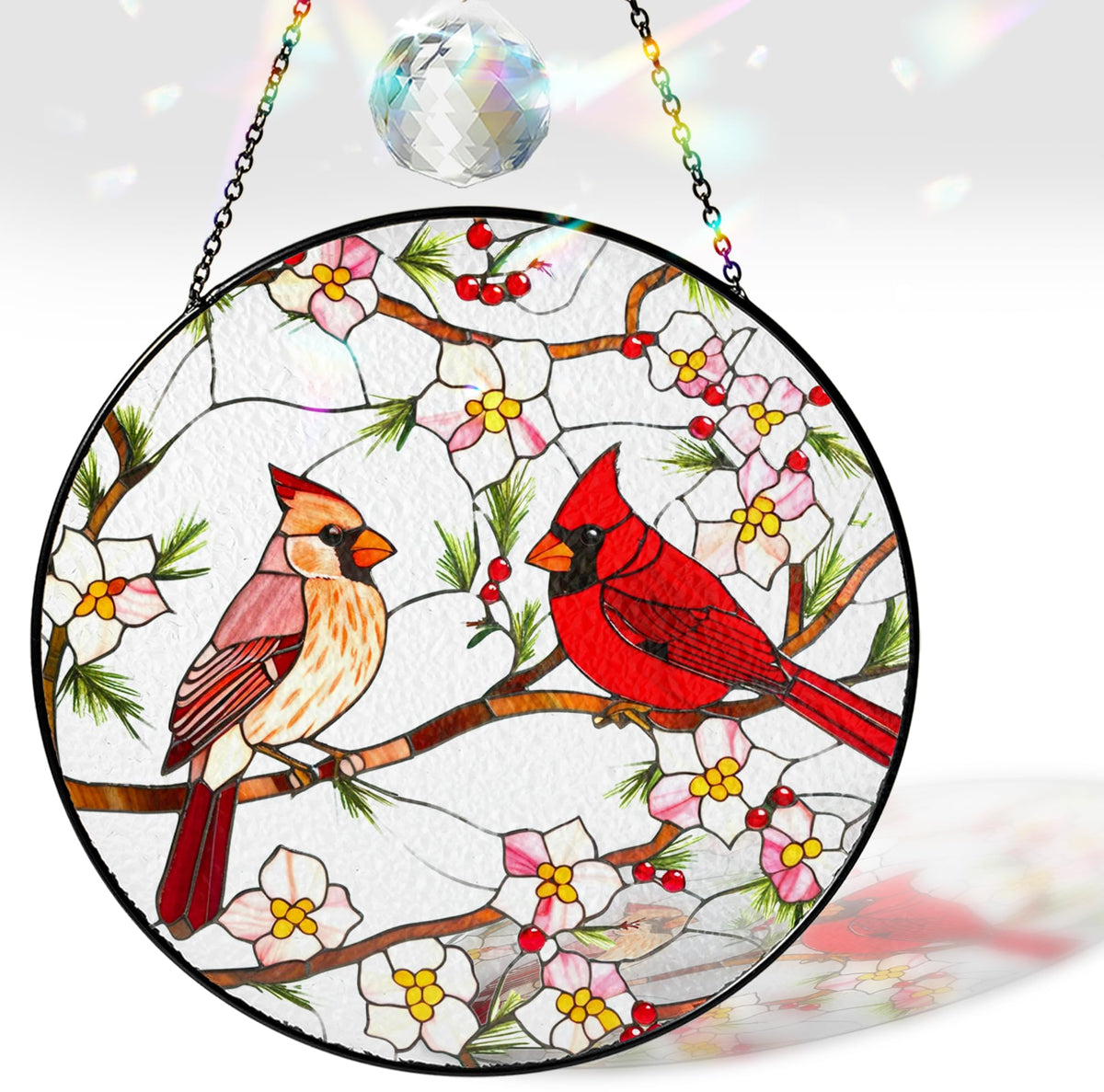 Vinatimes 7.8-inch cardinal suncatcher on a sunlit window