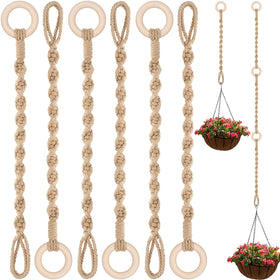 Vincreem macrame plant hanger extender with wooden ring for sturdy multi-hanger setups