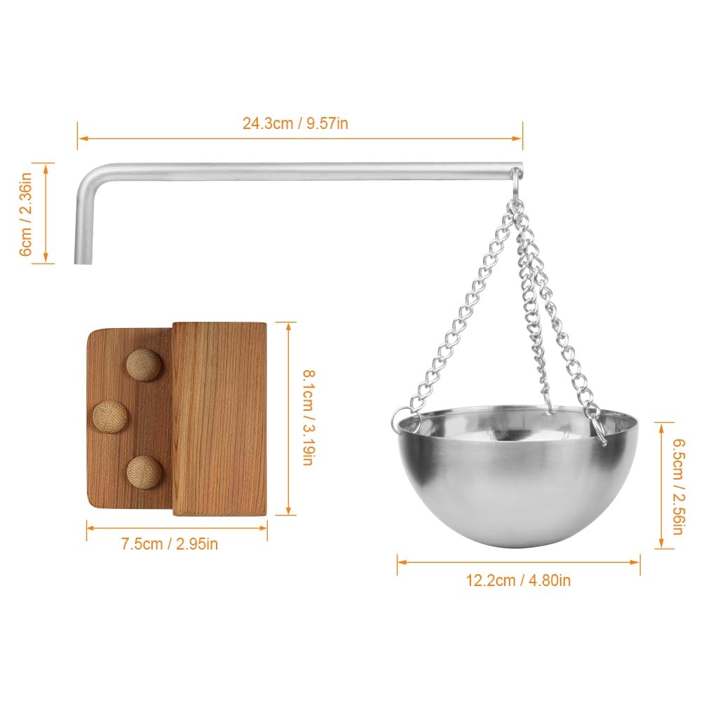 Vindar sauna oil cup with swing arm ready to heat over sauna rocks.