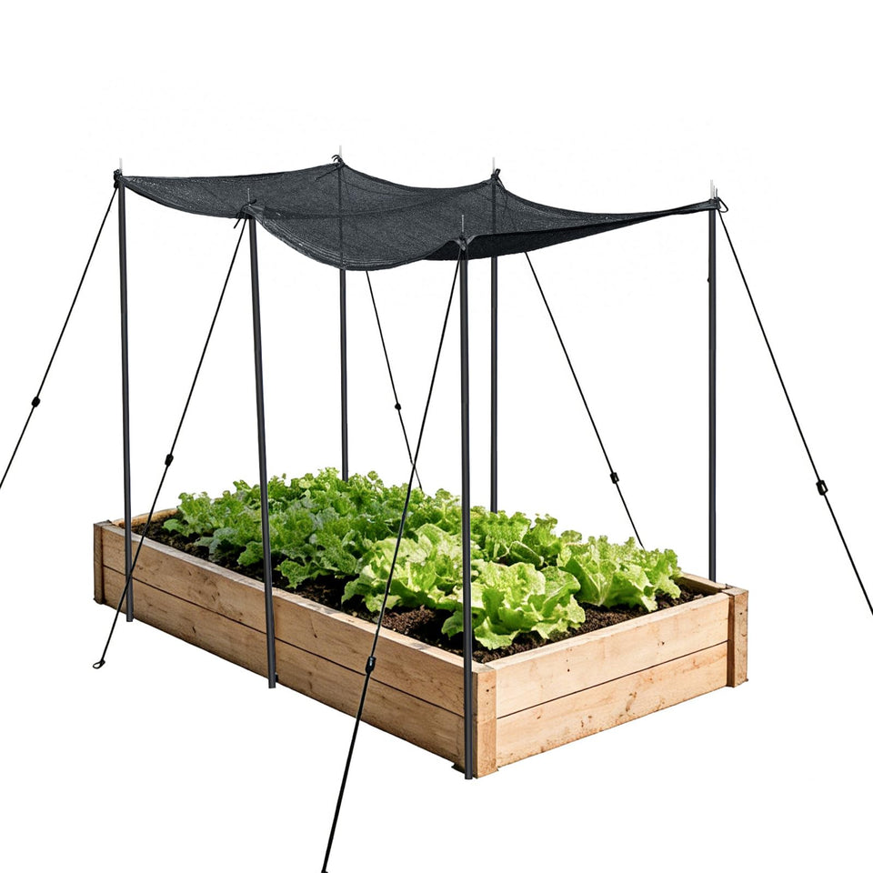 VINEGROW garden shade canopy kit setup for raised beds blocks harsh sun.