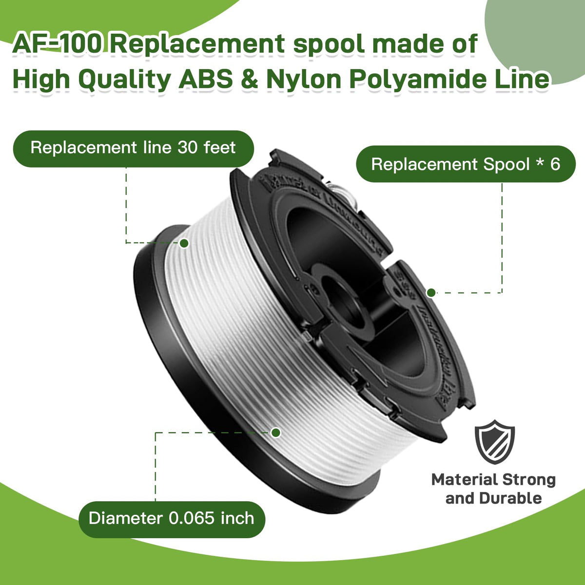 ABS autofeed spool highlighting smooth feeding and reduced resistance during trimming.