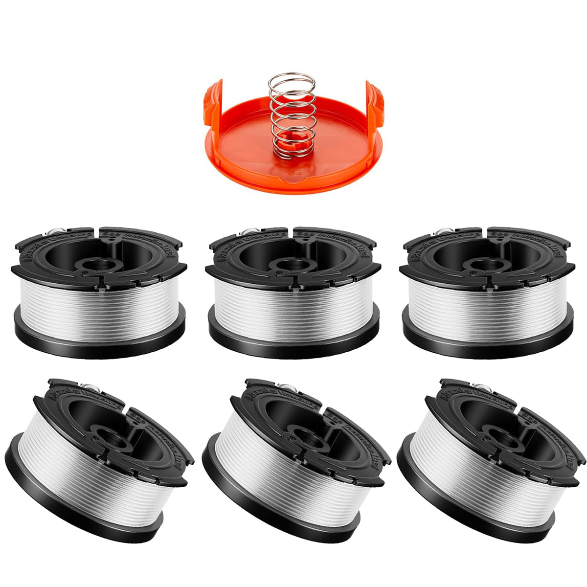 VineHii AF-100 spool six-pack shown for easy replacement on Black and Decker trimmers.