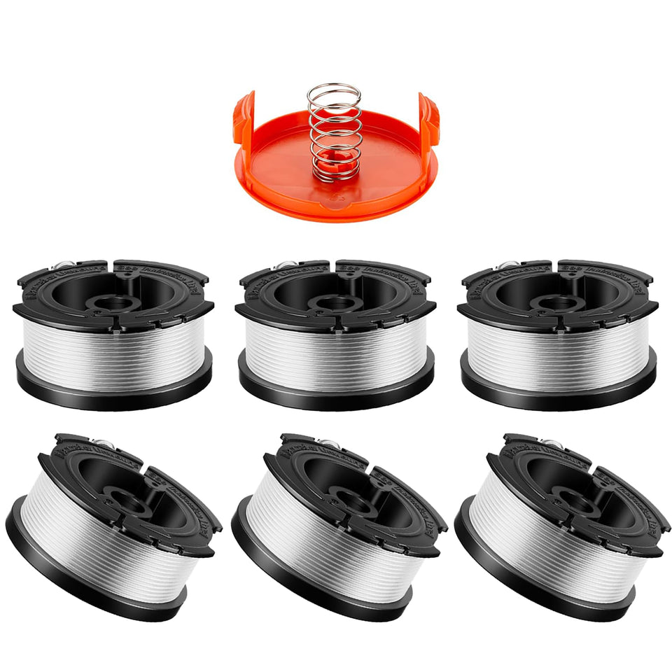 VineHii AF-100 spool six-pack shown for easy replacement on Black and Decker trimmers.