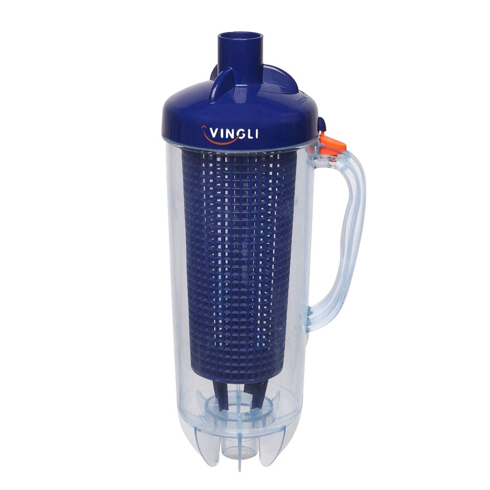 VINGLI professional leaf trap blue canister with clear basket enables quick debris removal for cleaner pools.