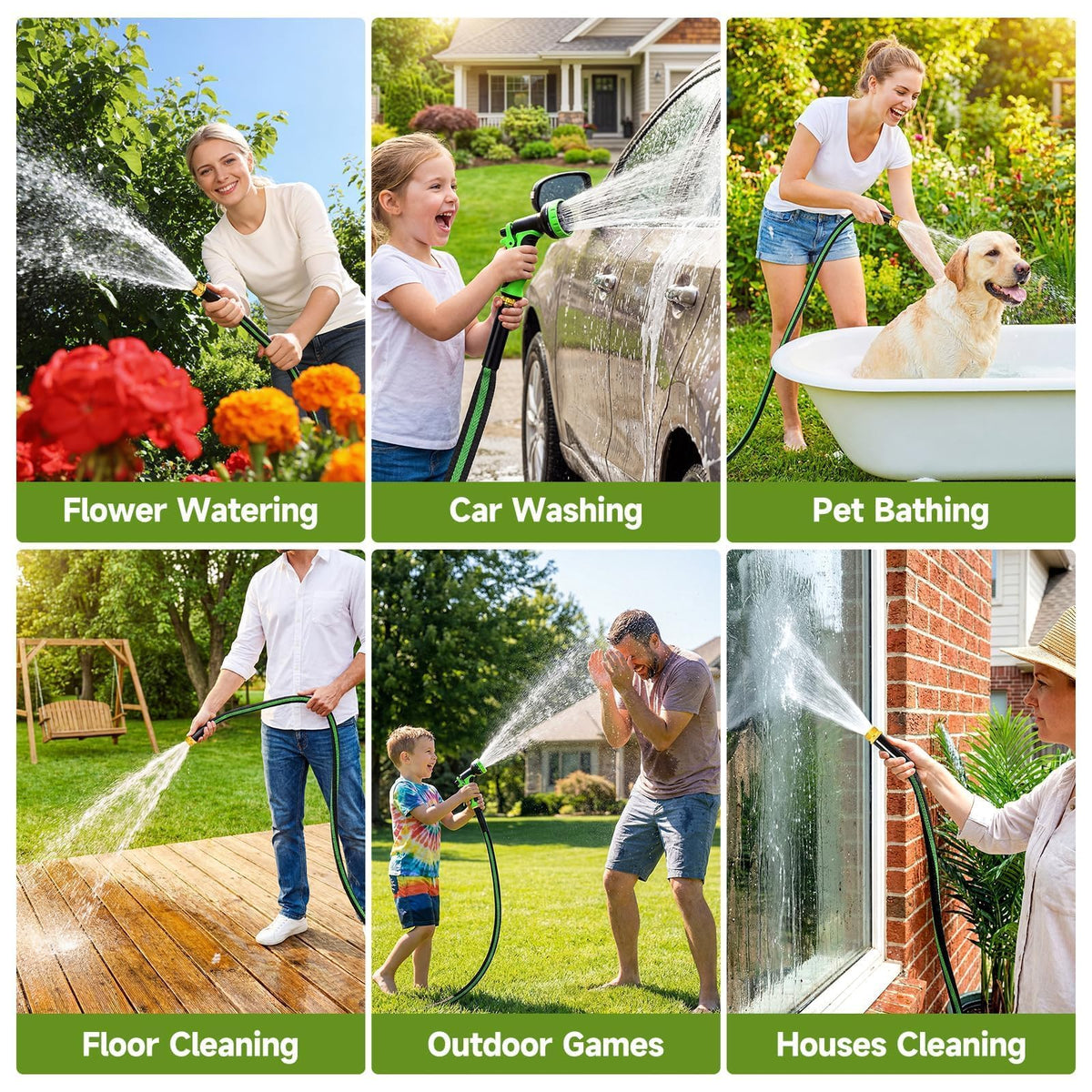 VIONMI garden hose 100ft easy setup with adapters for extended reach.
