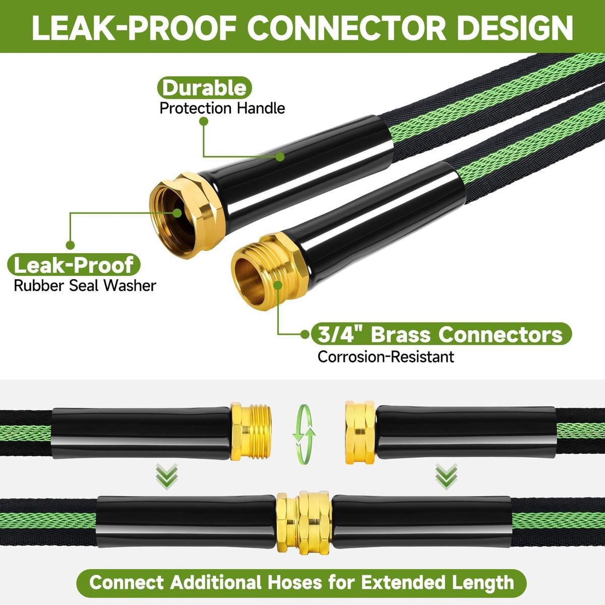 VIONMI garden hose 100ft kink-free design ensures smooth water flow around corners.
