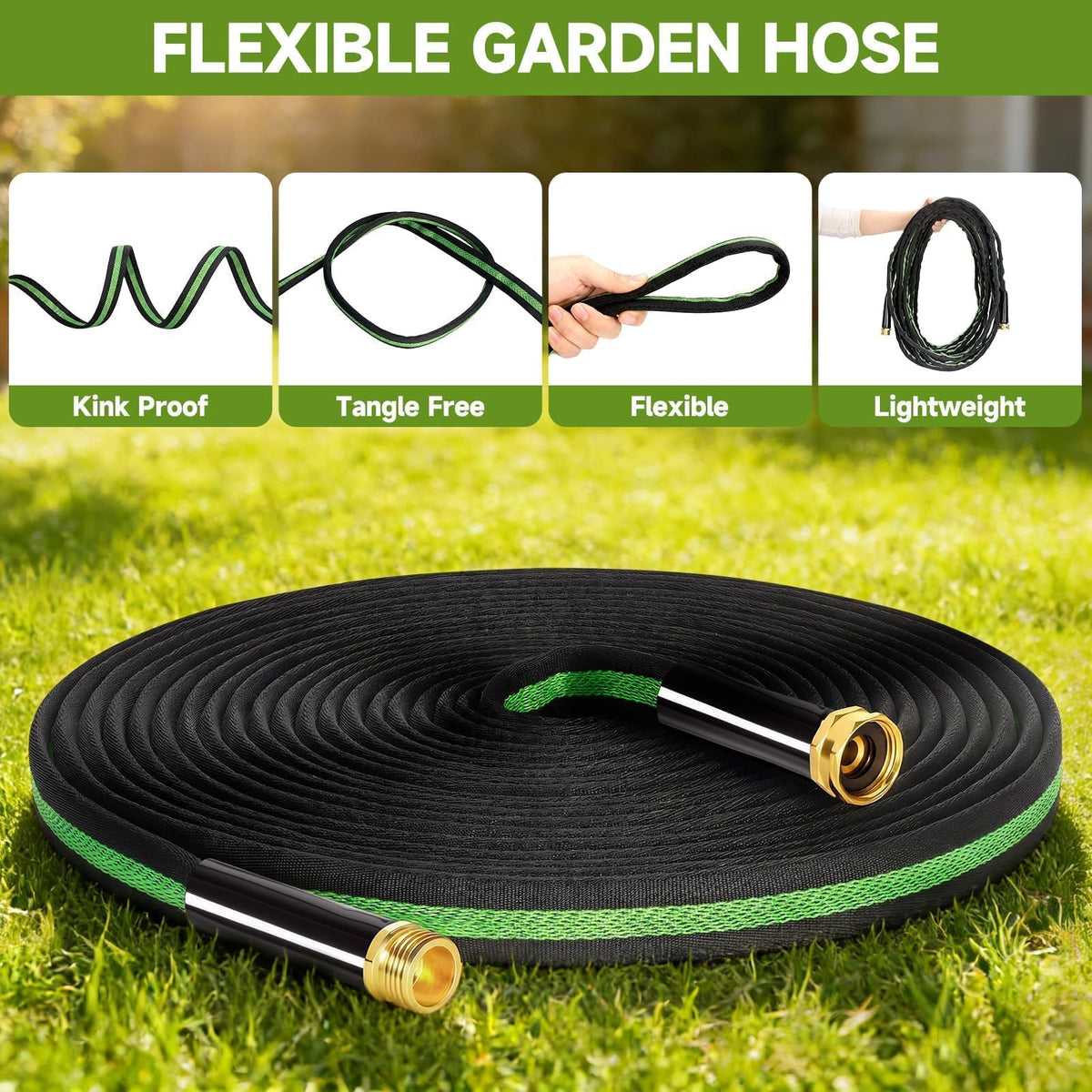VIONMI garden hose 100ft leak-proof connectors prevent leaks and rust resistance.