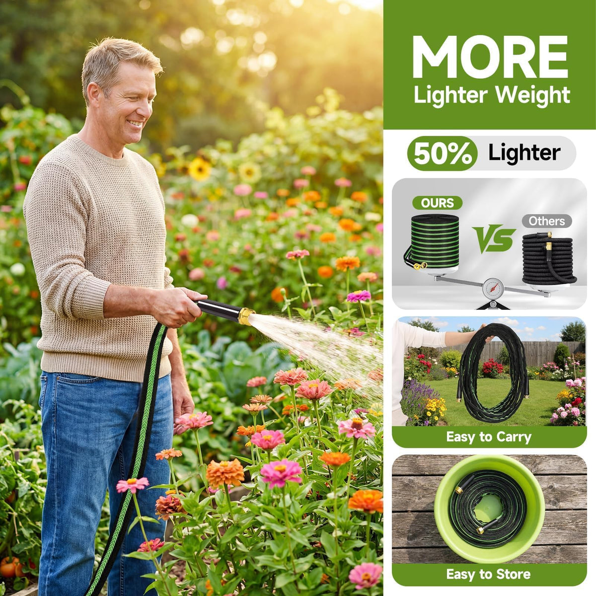 VIONMI garden hose 100ft lightweight hose easy to carry and coil for all users.