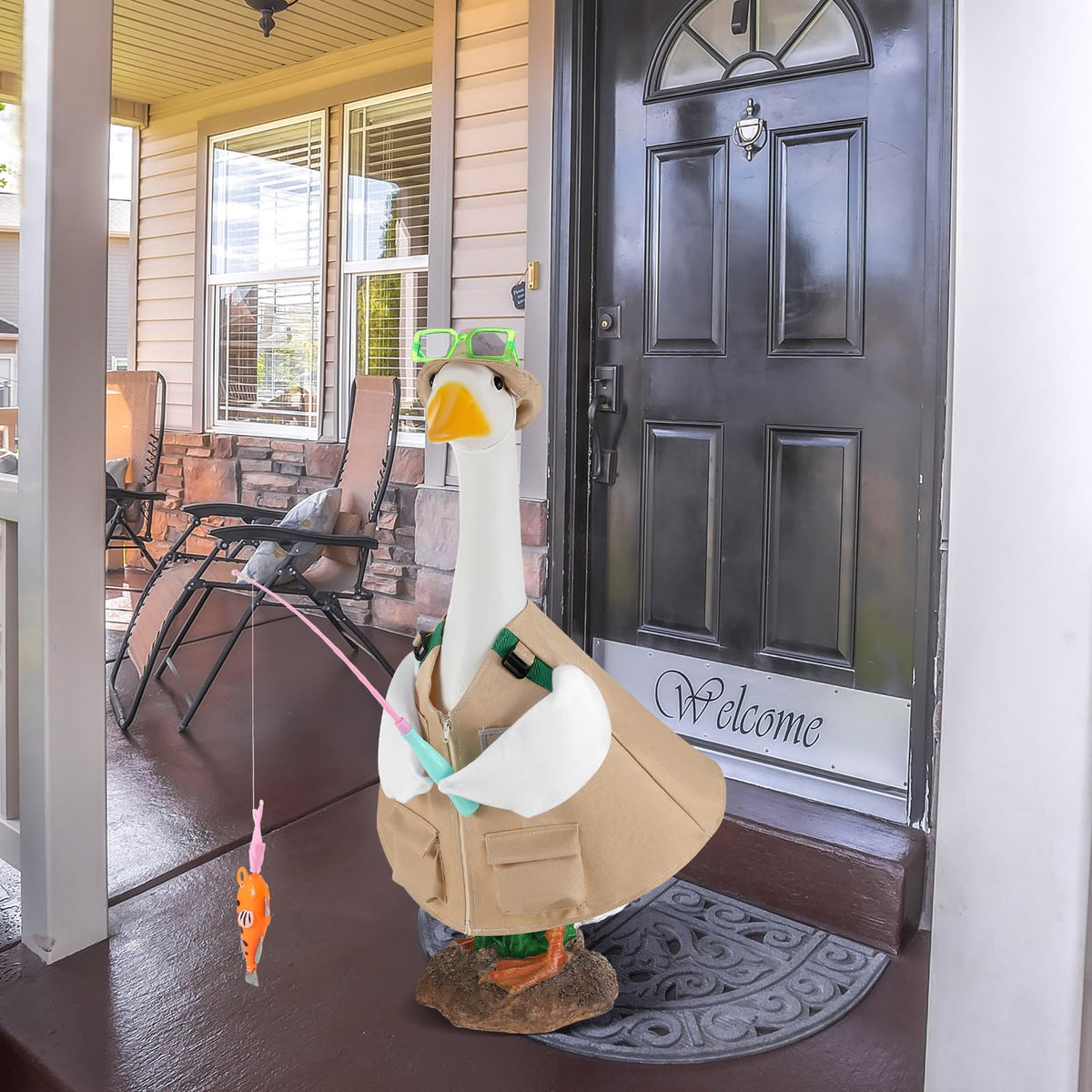 VioraWhite sunglasses accessory brightens the festive goose look