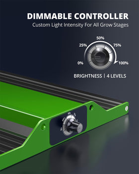 VIPARSPECTRA P700 dimmer control highlights adjustable brightness for different plants.