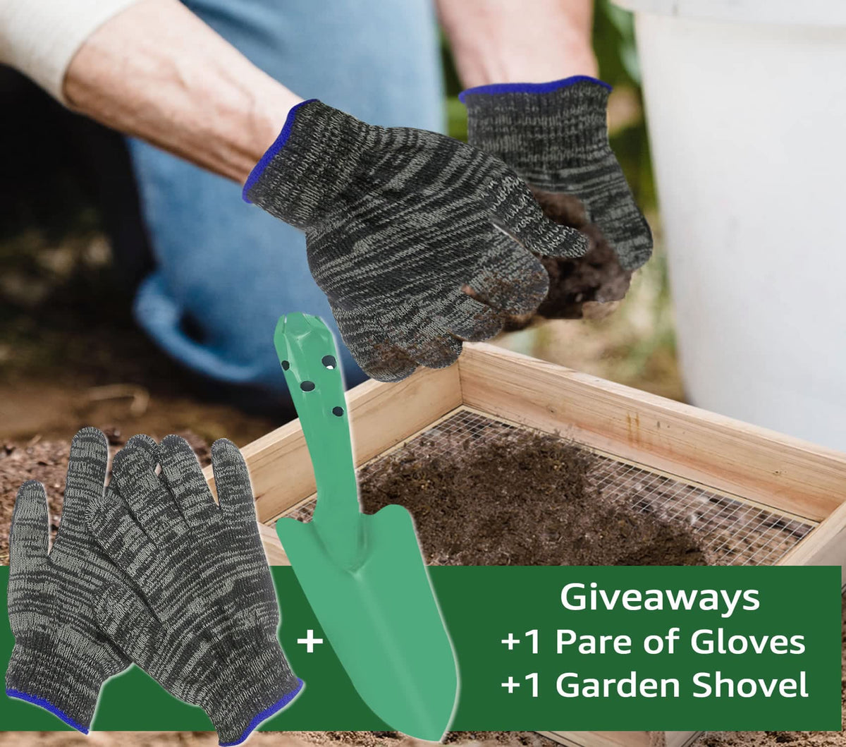 VIPMORE Soil Sifter wood frame in garden setting for sifting potting soil.