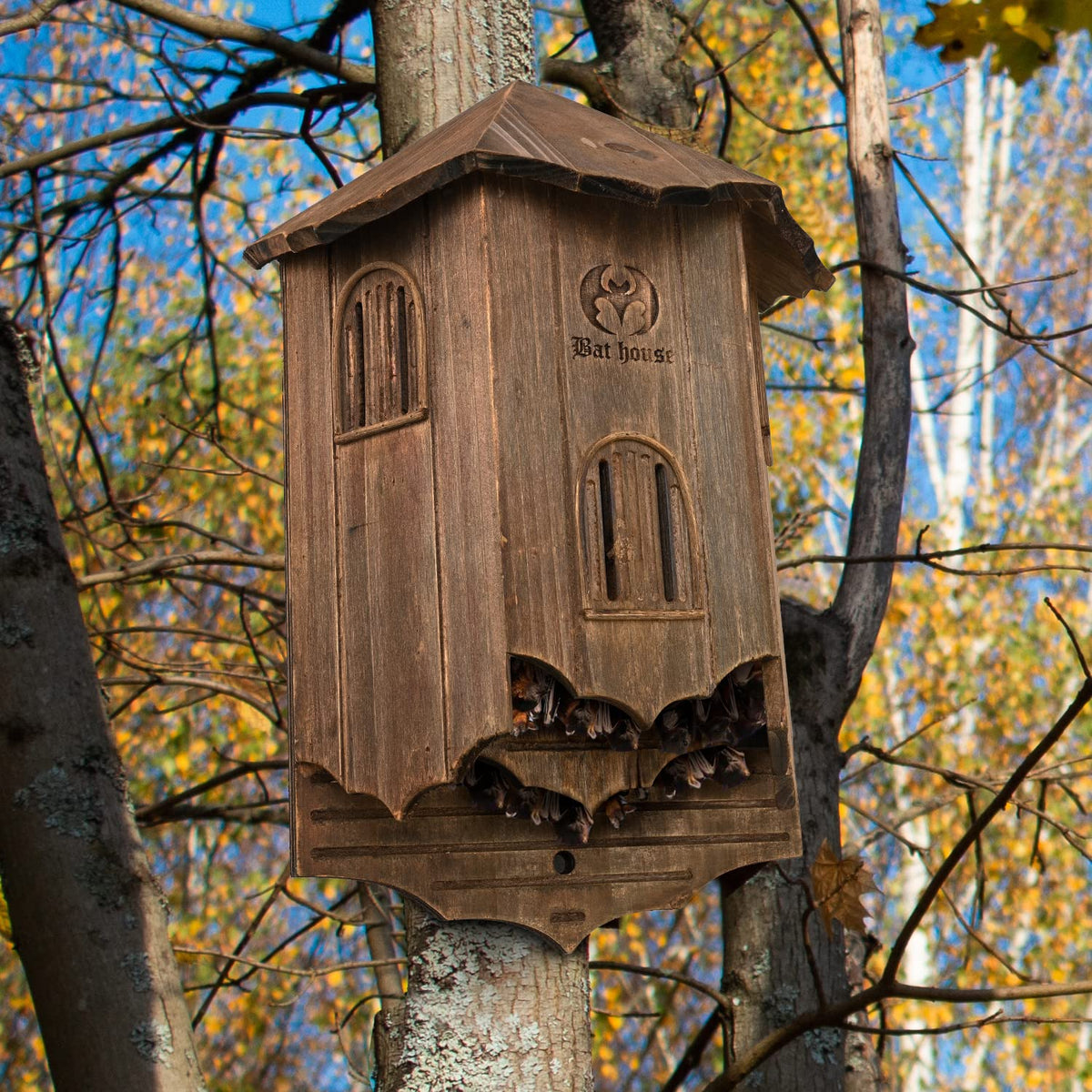VIREESR durable brown cedar bat house for outdoors
