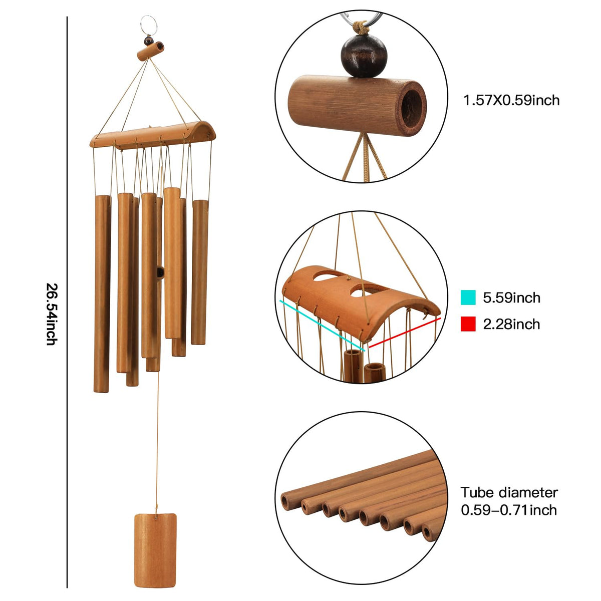 VIREKM wind chimes height 24.8 inches for balanced porch decor.