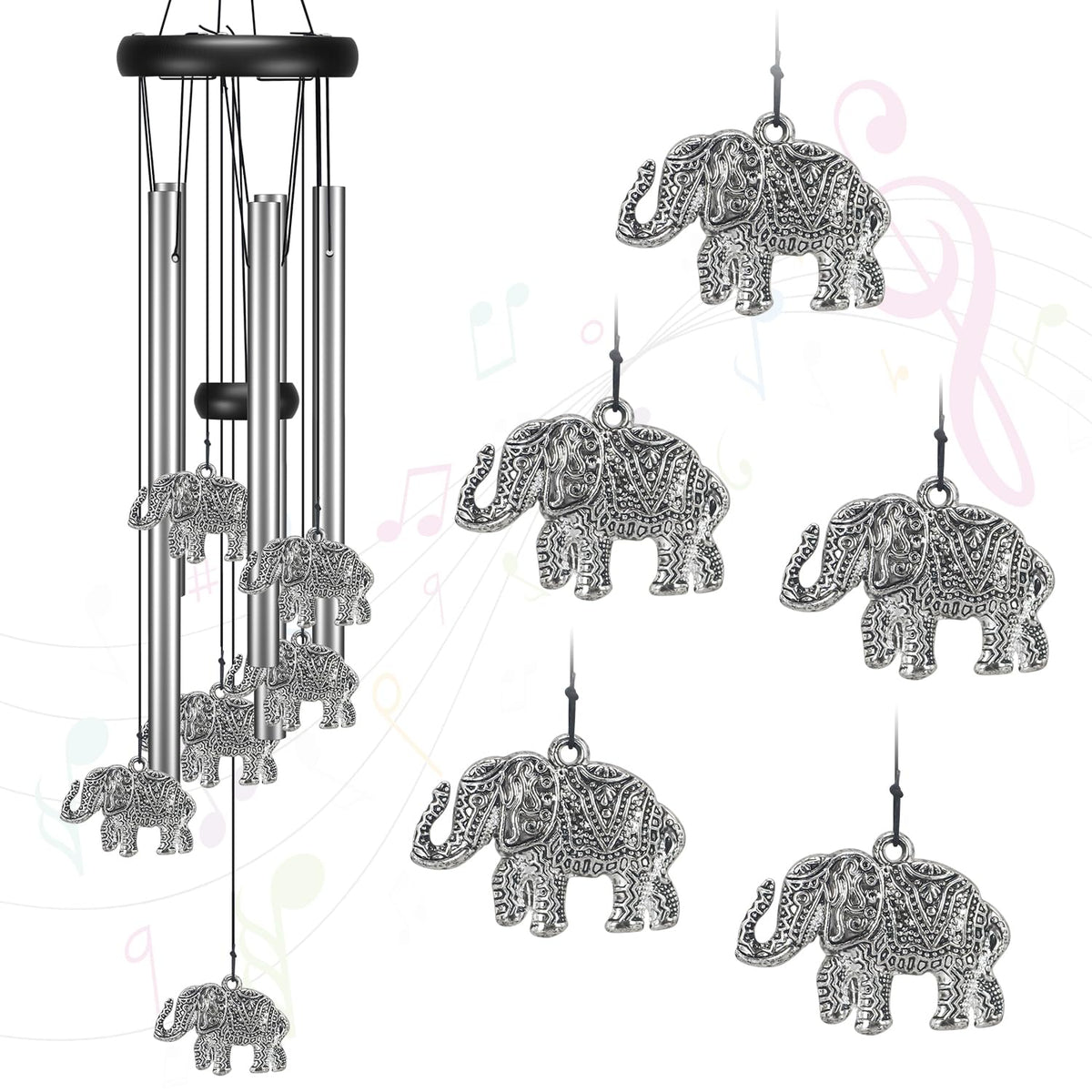 Virekm windchime outdoors with elephant motif creates a calming garden ambiance for patios.