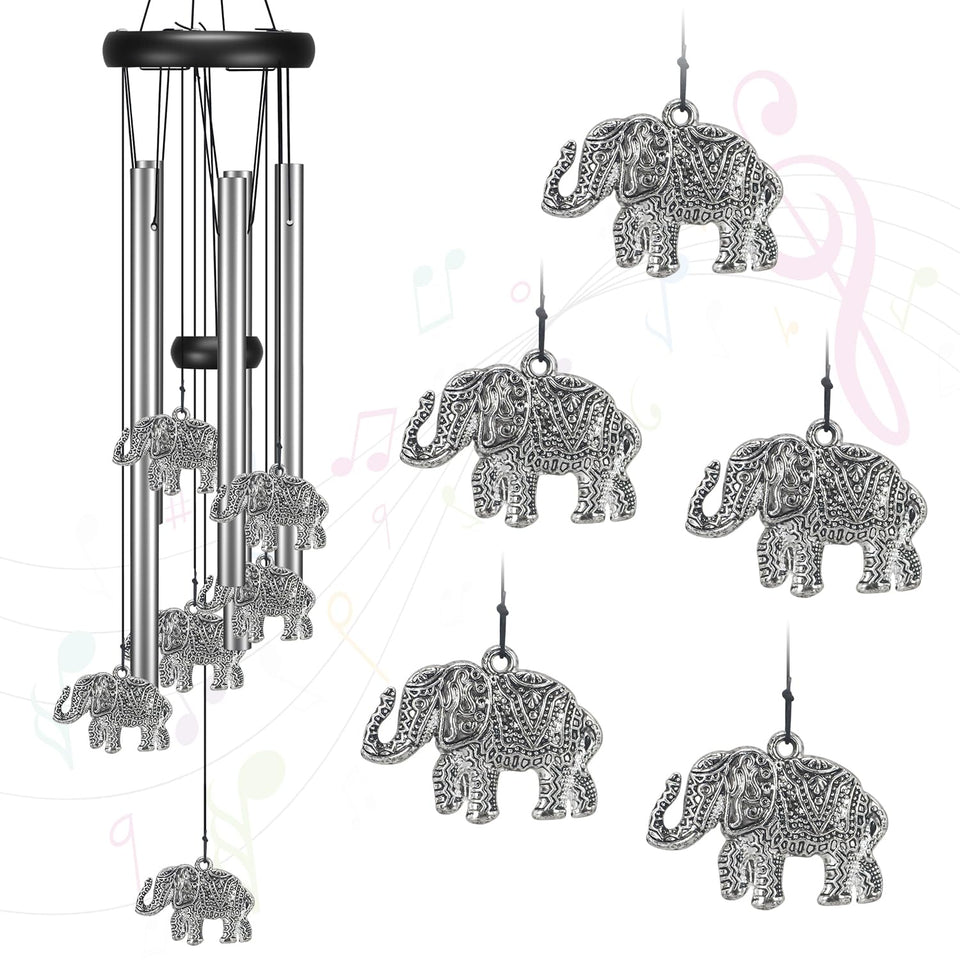 Virekm windchime outdoors with elephant motif creates a calming garden ambiance for patios.