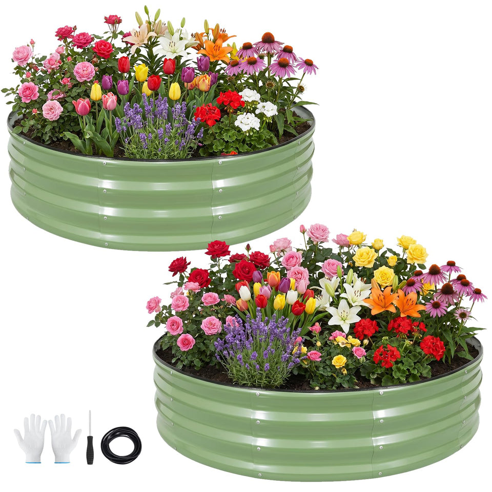VIREO GARDEN galvanized raised bed with 4x4 round design for spacious planting.