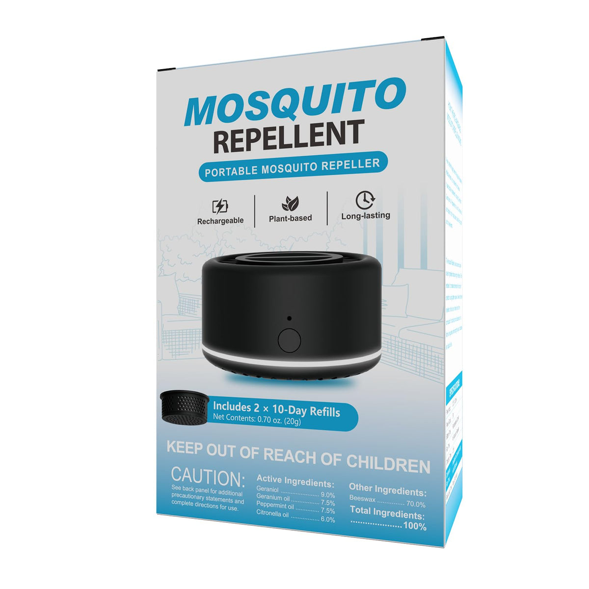 Backyard camping scenario with Virine mosquito repeller nearby