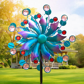VISFLAIR solar wind spinner with blue glass ball light glows at night