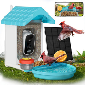 VISIOGEAR 2-in-1 bird feeder and bath with 4K camera for clear backyard viewing