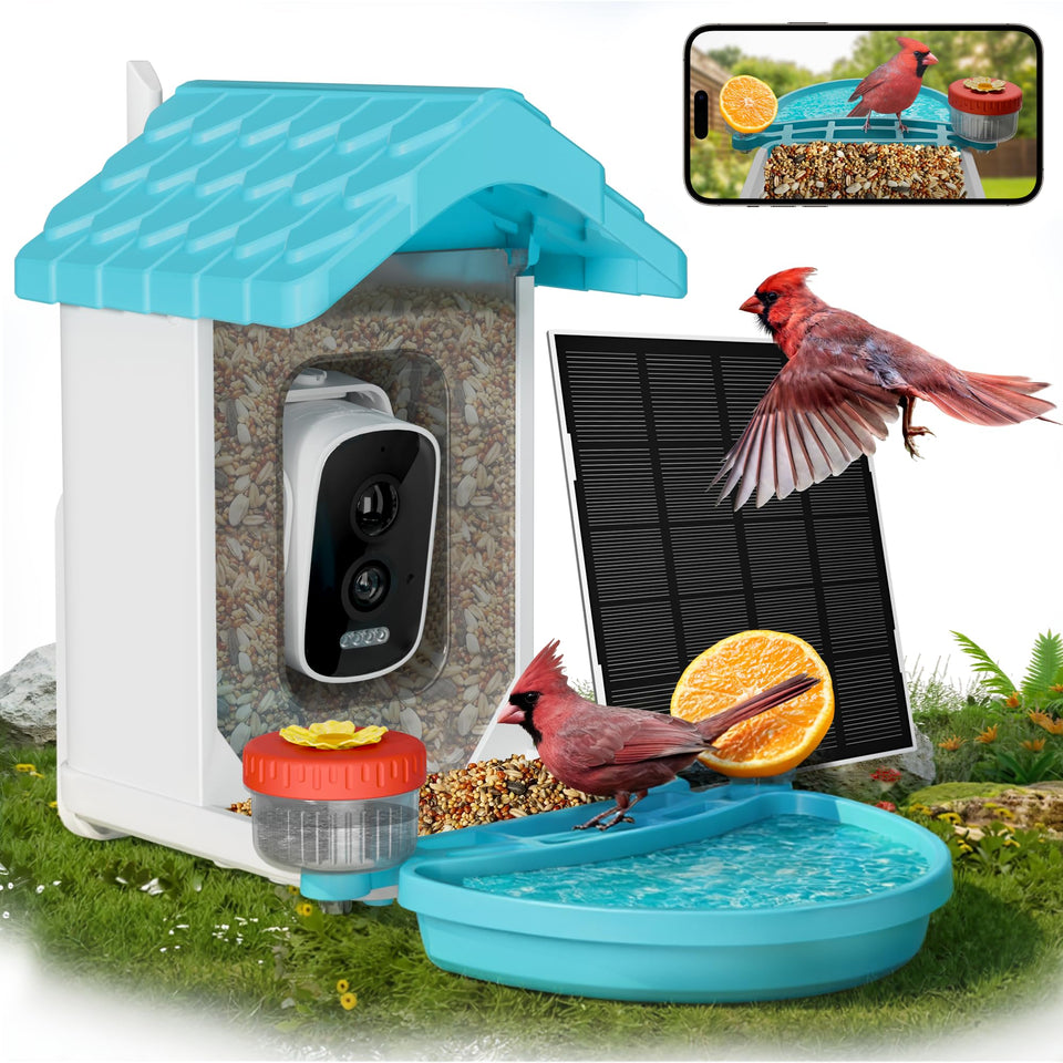 VISIOGEAR 2-in-1 bird feeder and bath with 4K camera for clear backyard viewing