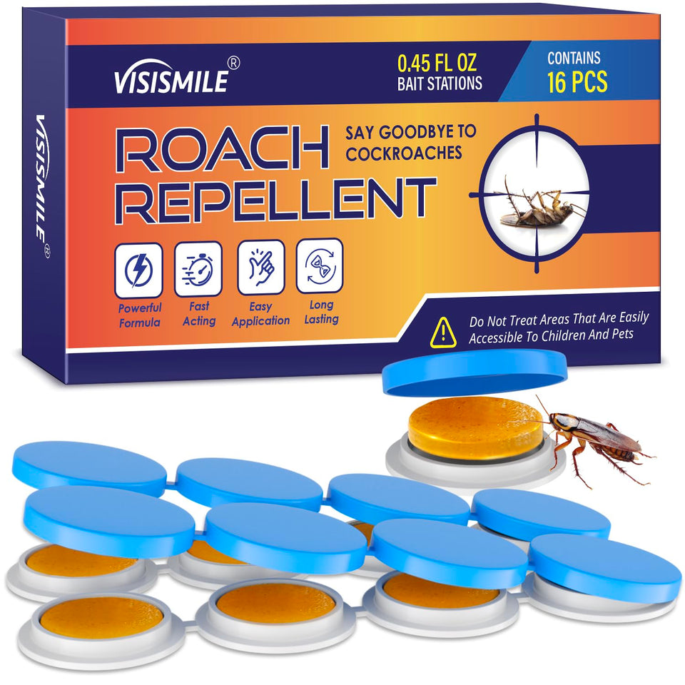 Visismile cockroach repellent packaging shows 16pcs for versatile indoor outdoor use.