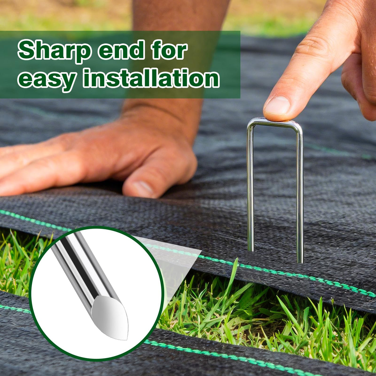 VISRIE stake pierces heavy barrier fabric easily with sharp beveled edges.