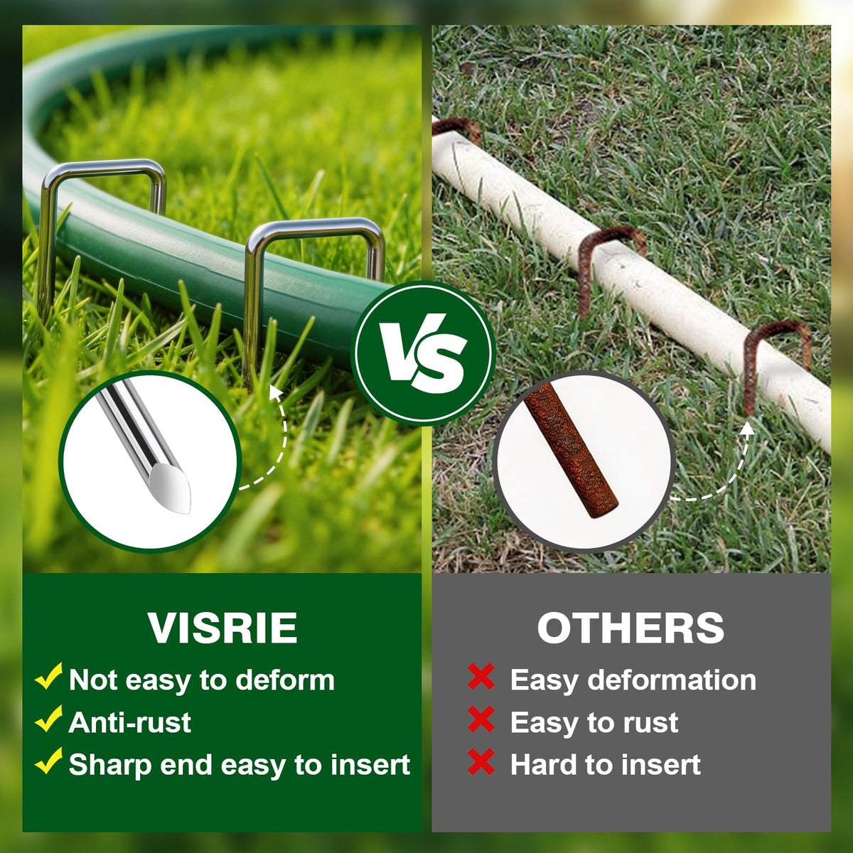 VISRIE stakes secure turf mats, sod, and artificial grass reliably.