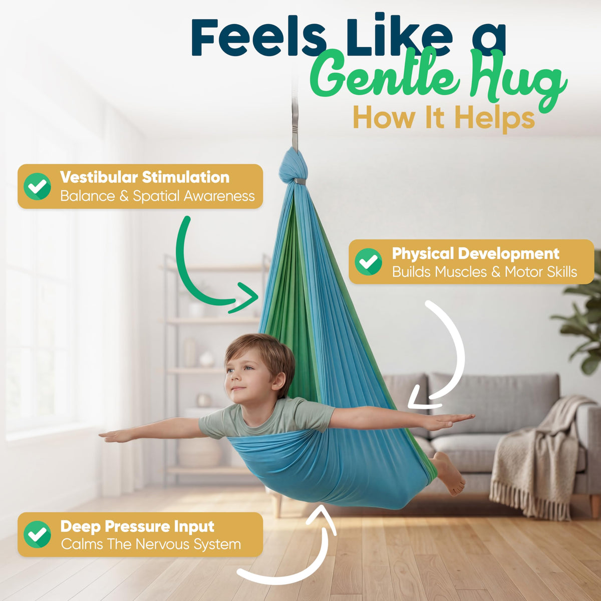 VISSE Sensory Swing 360° swivel attachment enables secure, versatile mounting